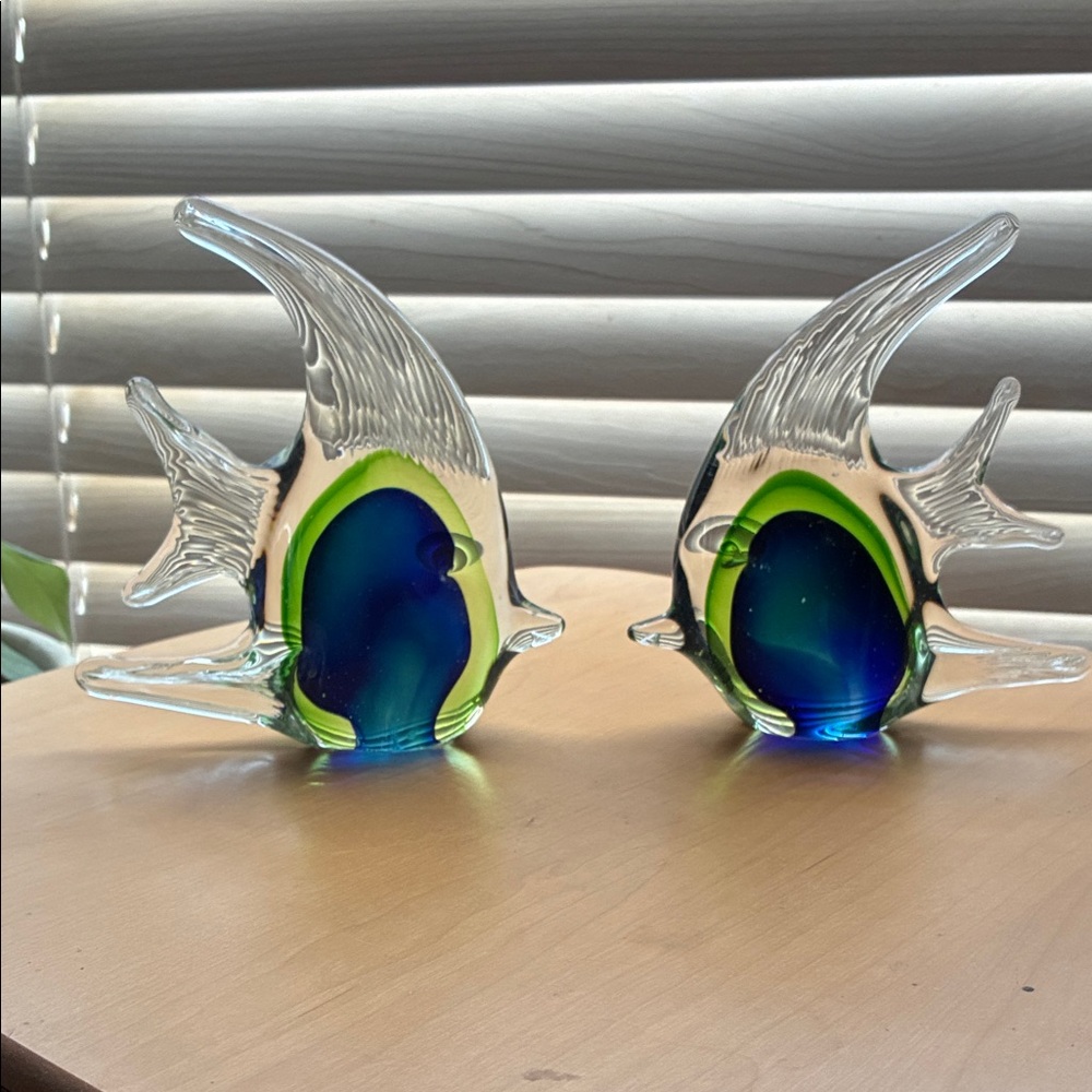 Elegant Glass Fish Decor in Blue and Green